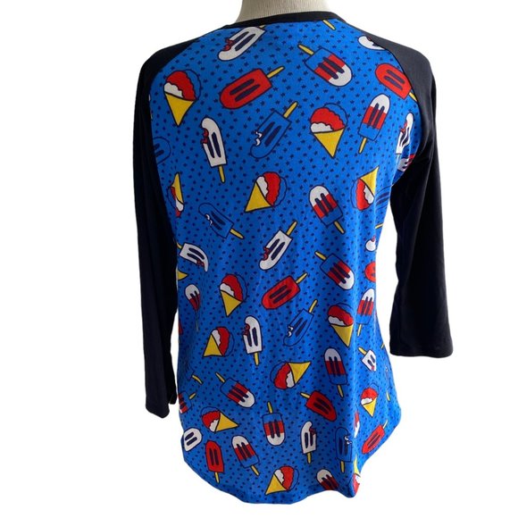 Lularoe Randy Print Shirt Top Women's Small Short Sleeve Popsicle Blue NEW - Picture 5 of 12